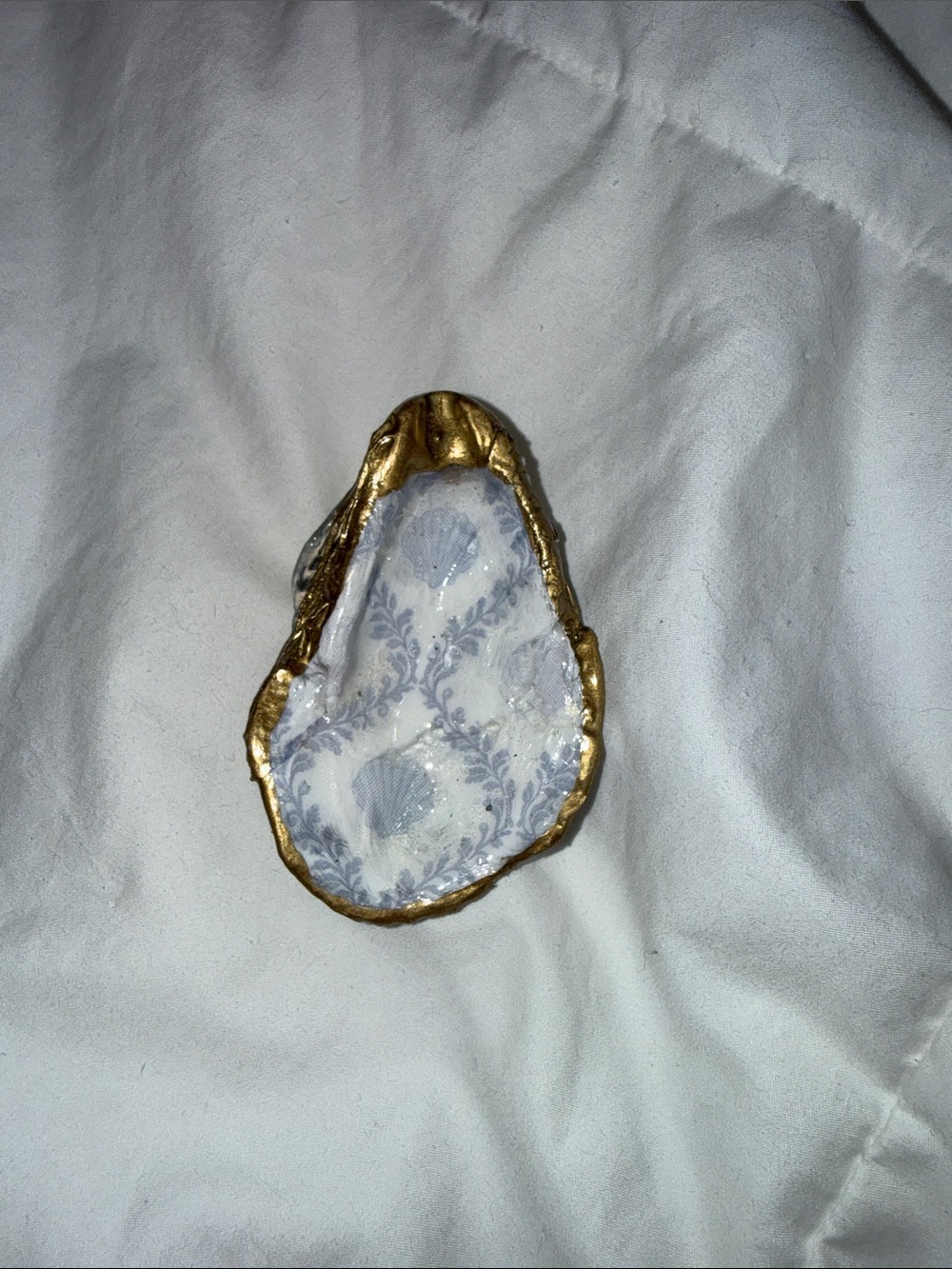 Handmade Decorative Oyster Shell Magnet with Blue Design